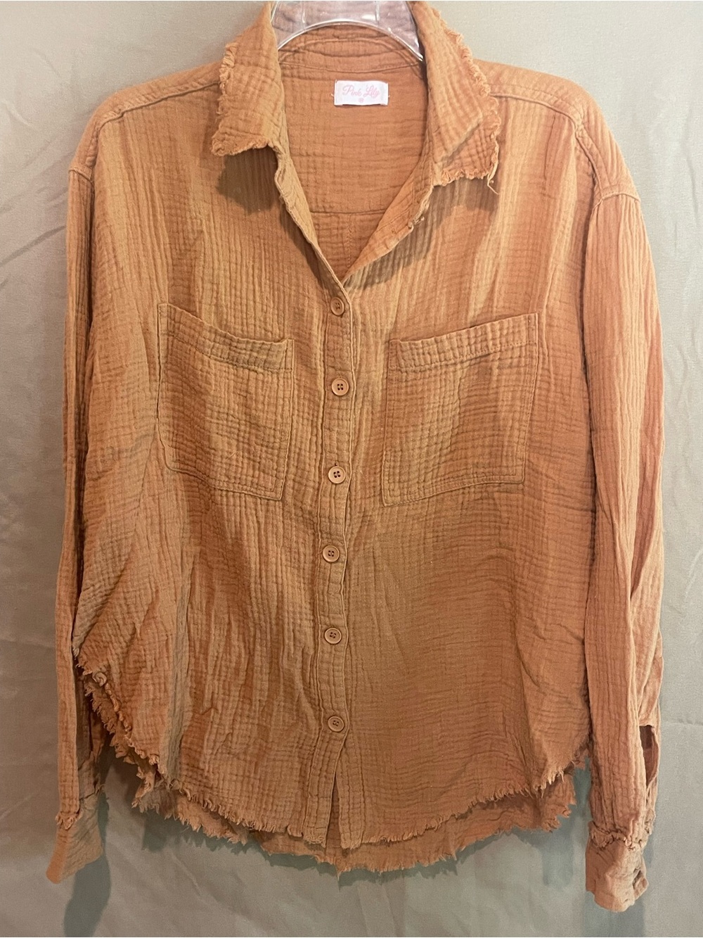 Pink Lily Men's Button-Up Shirt in Warm Rust